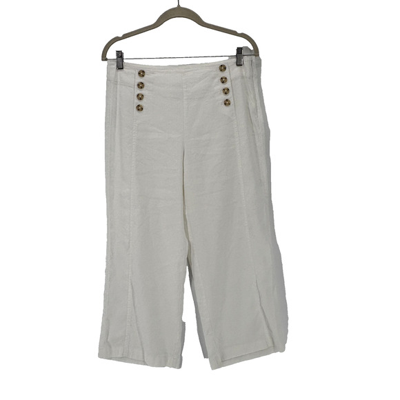 J Jill Pants Womens 8 Petite White Linen Stretch Cropped Nautical Button Sailor - Picture 1 of 10